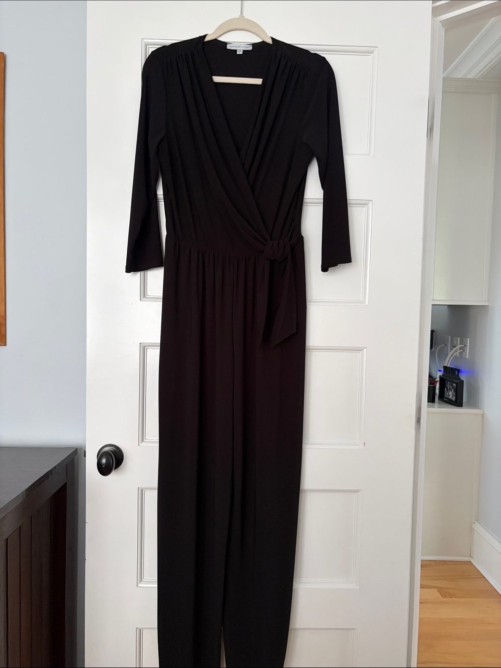Annalee + Hope Black 3/4 Sleeve Black Wrap Jumpsuit size L